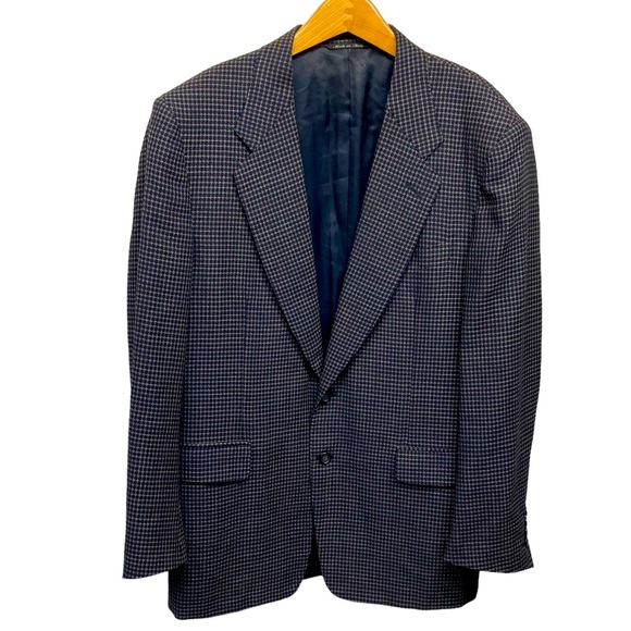 Canali Milano Blazer 40R (Italian 50R) Navy with Gold Houndstooth Grid - Picture 1 of 14